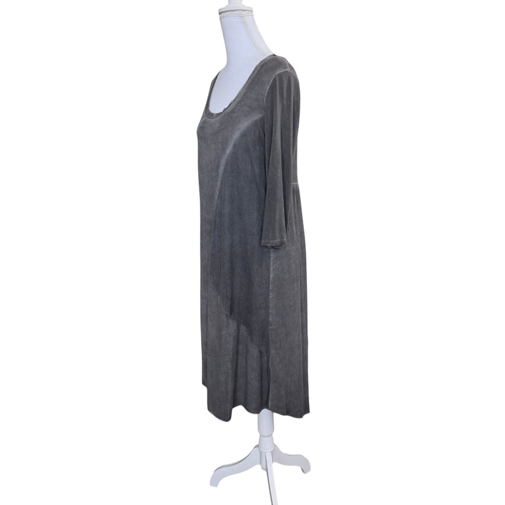 OIZIN Italy Asymmetric Mesh Overlay Midi Dress XL Gray Lagenlook Avant Garde - Picture 3 of 9